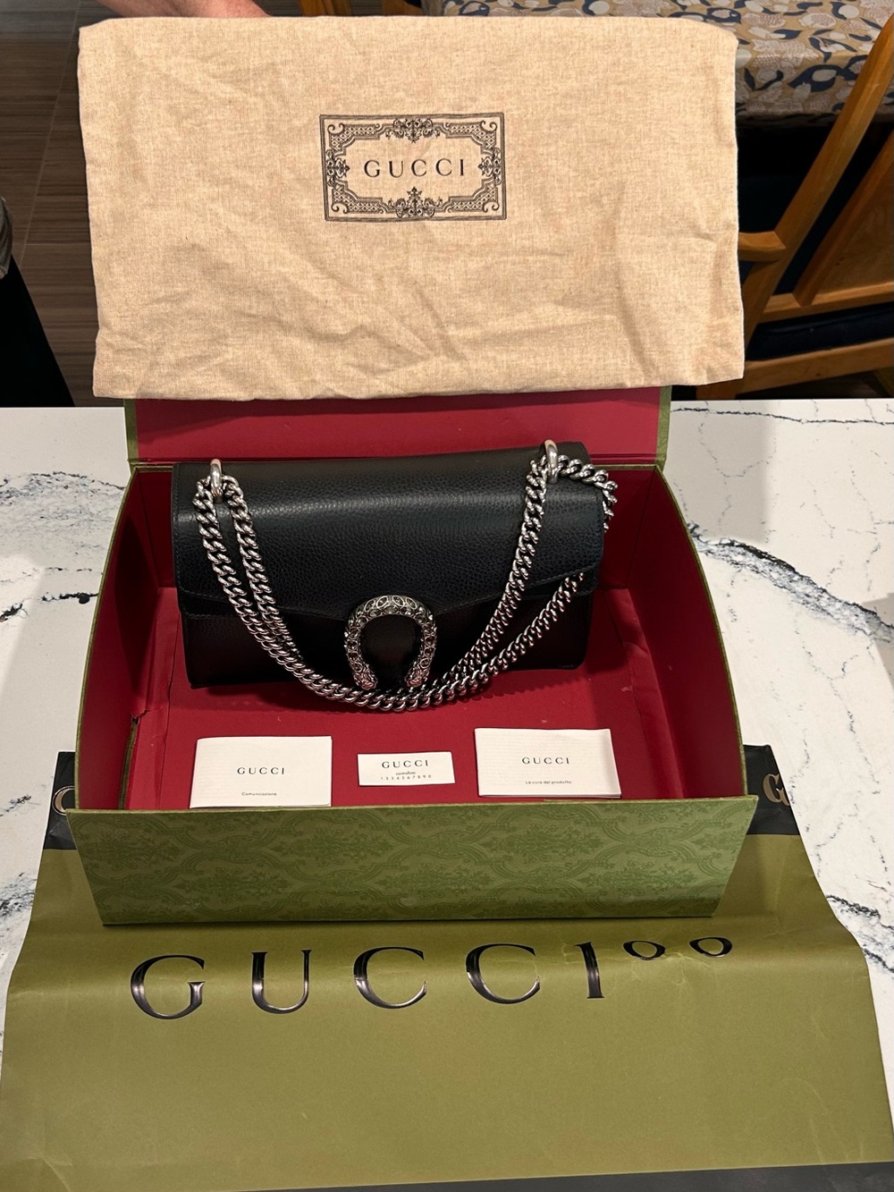 Gucci Black Leather Dionysus Bag Medium Authentic